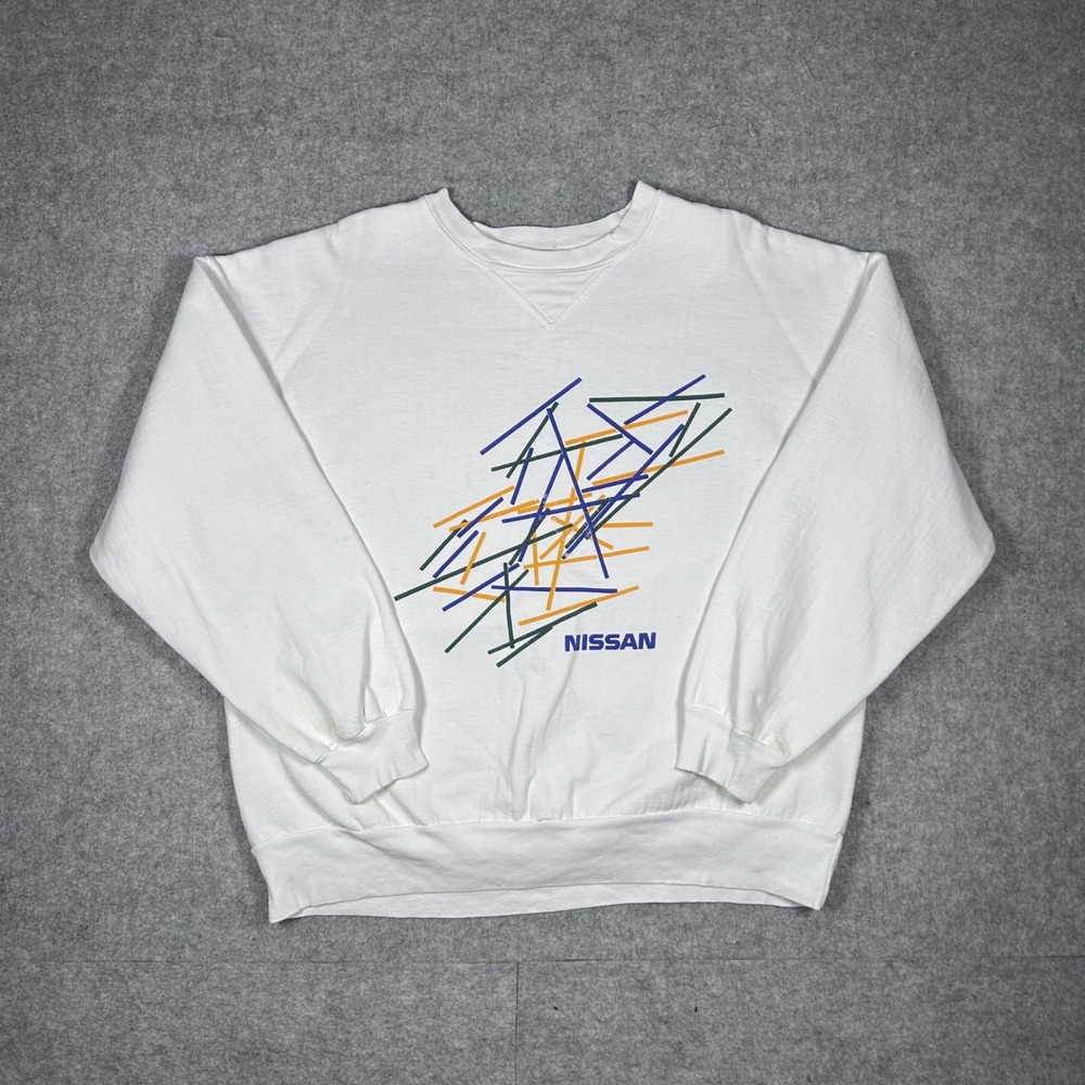 Vintage Nissan sweatshirt Mens XL white graphic crewneck 90s promo racing car